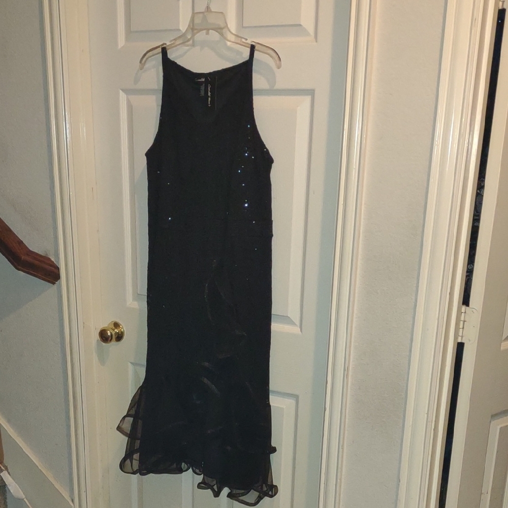 Black Ruffled Embellished Halter Midi Dress